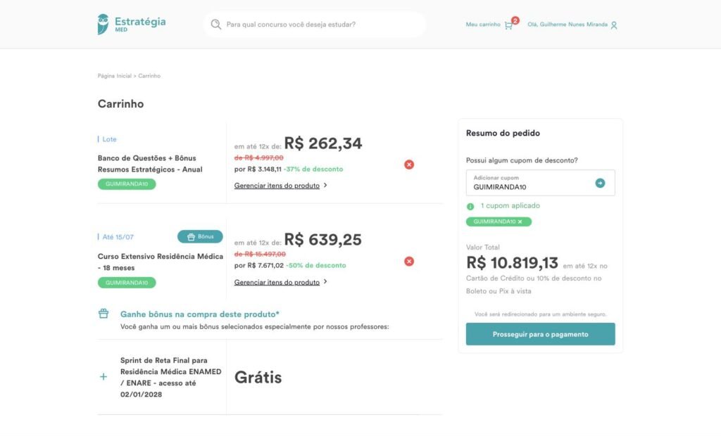 Página do curso Reta Final Revalida INEP no site do Estratégia MED antes de adicionar ao carrinho